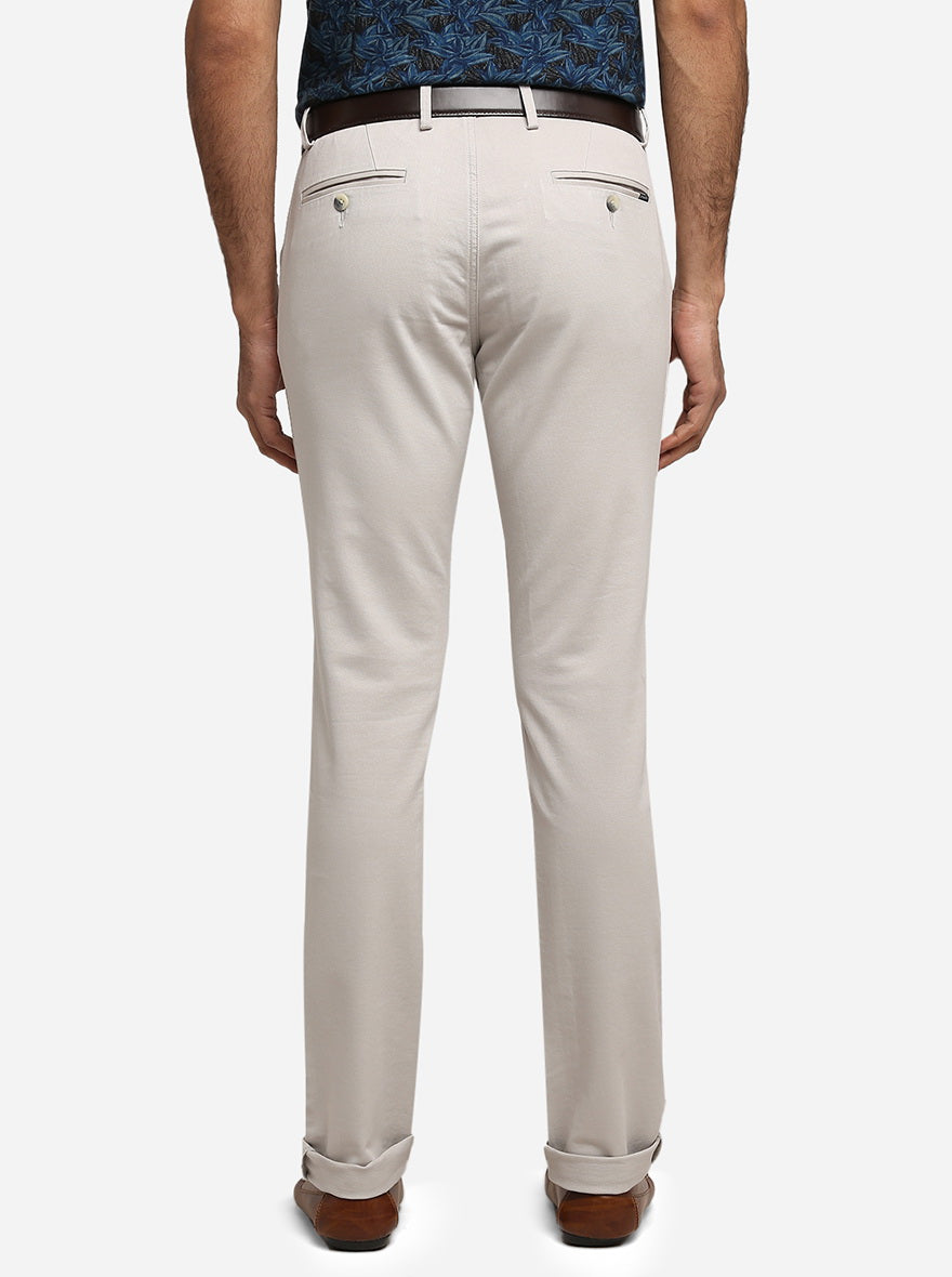 Off-White Solid Super Slim Fit Casual Trouser | Greenfibre