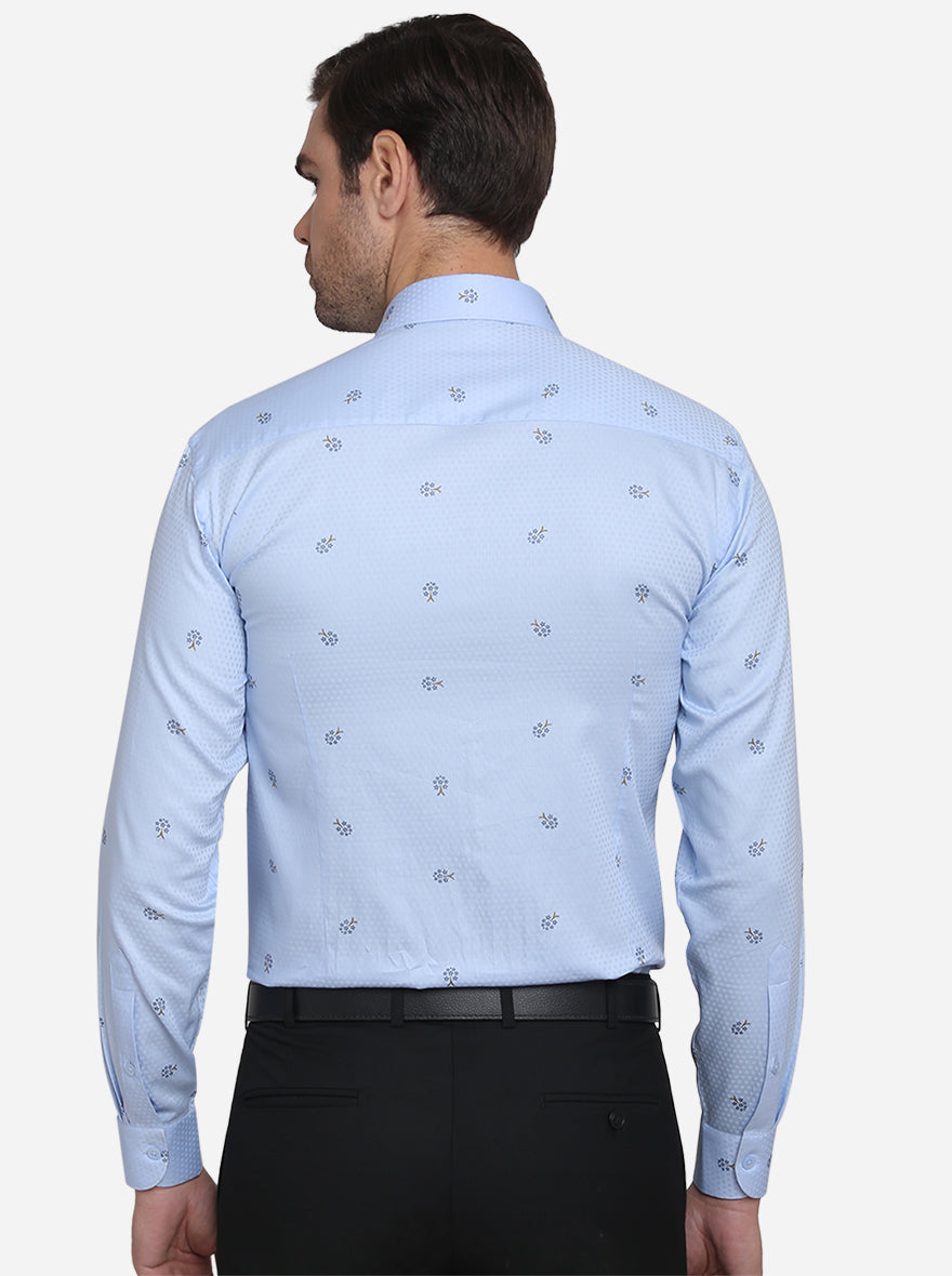 Sky Blue Printed Slim Fit Formal Shirt  | Metal