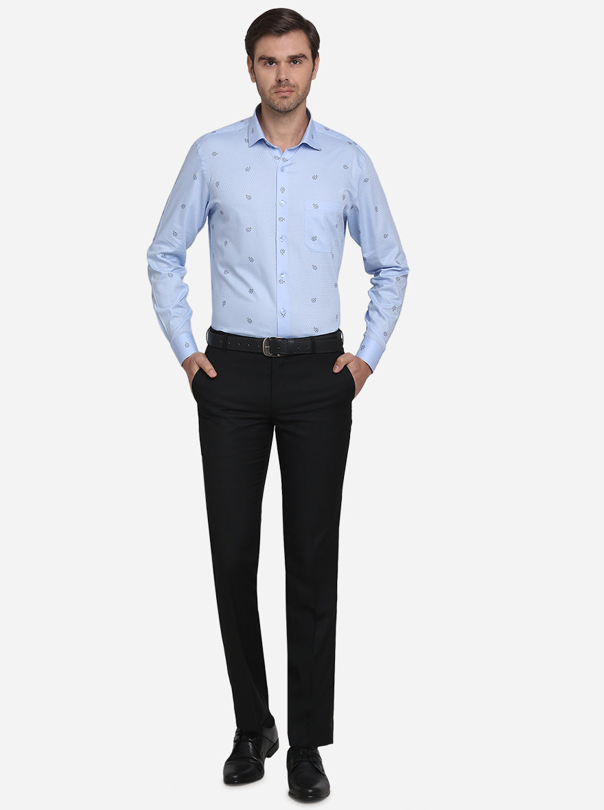 Sky Blue Printed Slim Fit Formal Shirt  | Metal