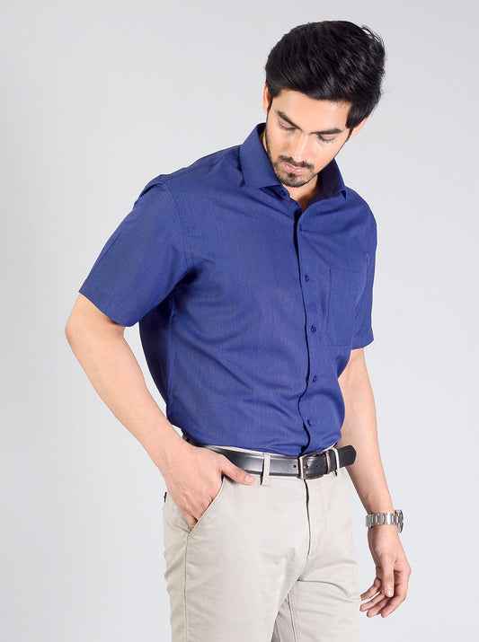 Dark Blue Checked Regular Fit Formal Shirt | Greenfibre