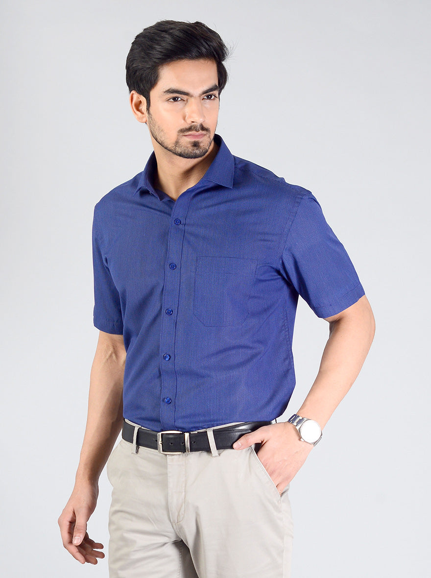 Dark Blue Checked Regular Fit Formal Shirt | Greenfibre