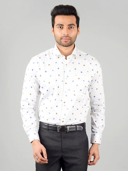 Off-White Checked Slim Fit Evening Wear Shirt | Metal