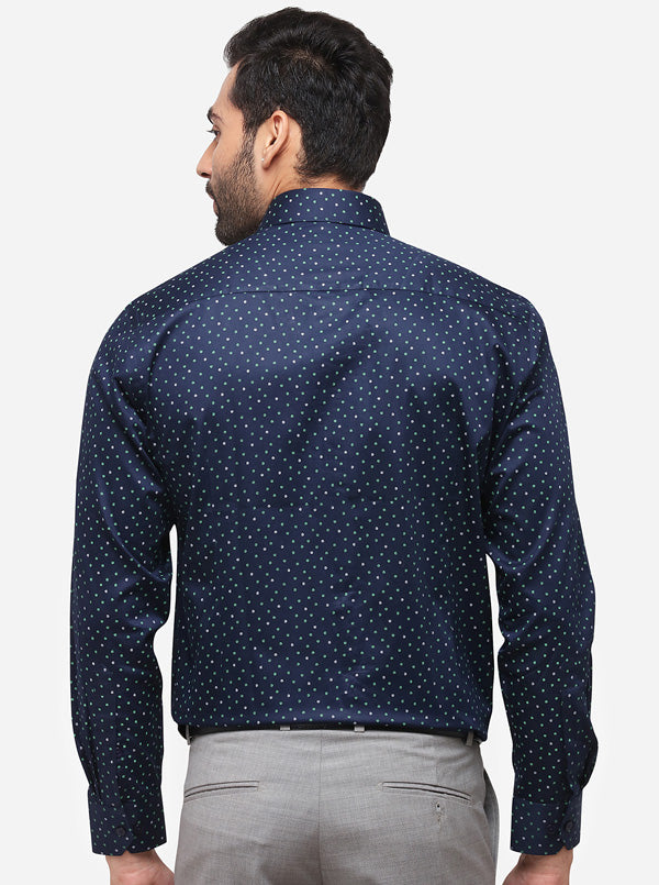 Navy Blue Printed Regular Fit Formal Shirt | Greenfibre