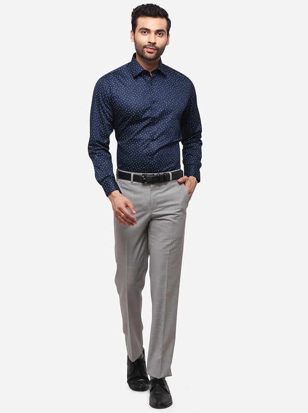 Navy Blue Printed Regular Fit Formal Shirt | Greenfibre