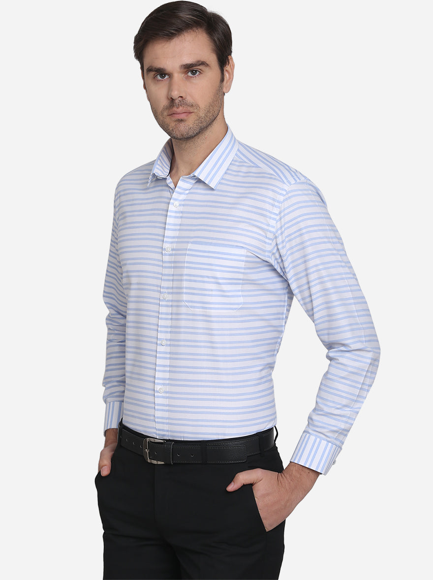 Light Blue Striped Slim Fit Formal Shirt  | Greenfibre