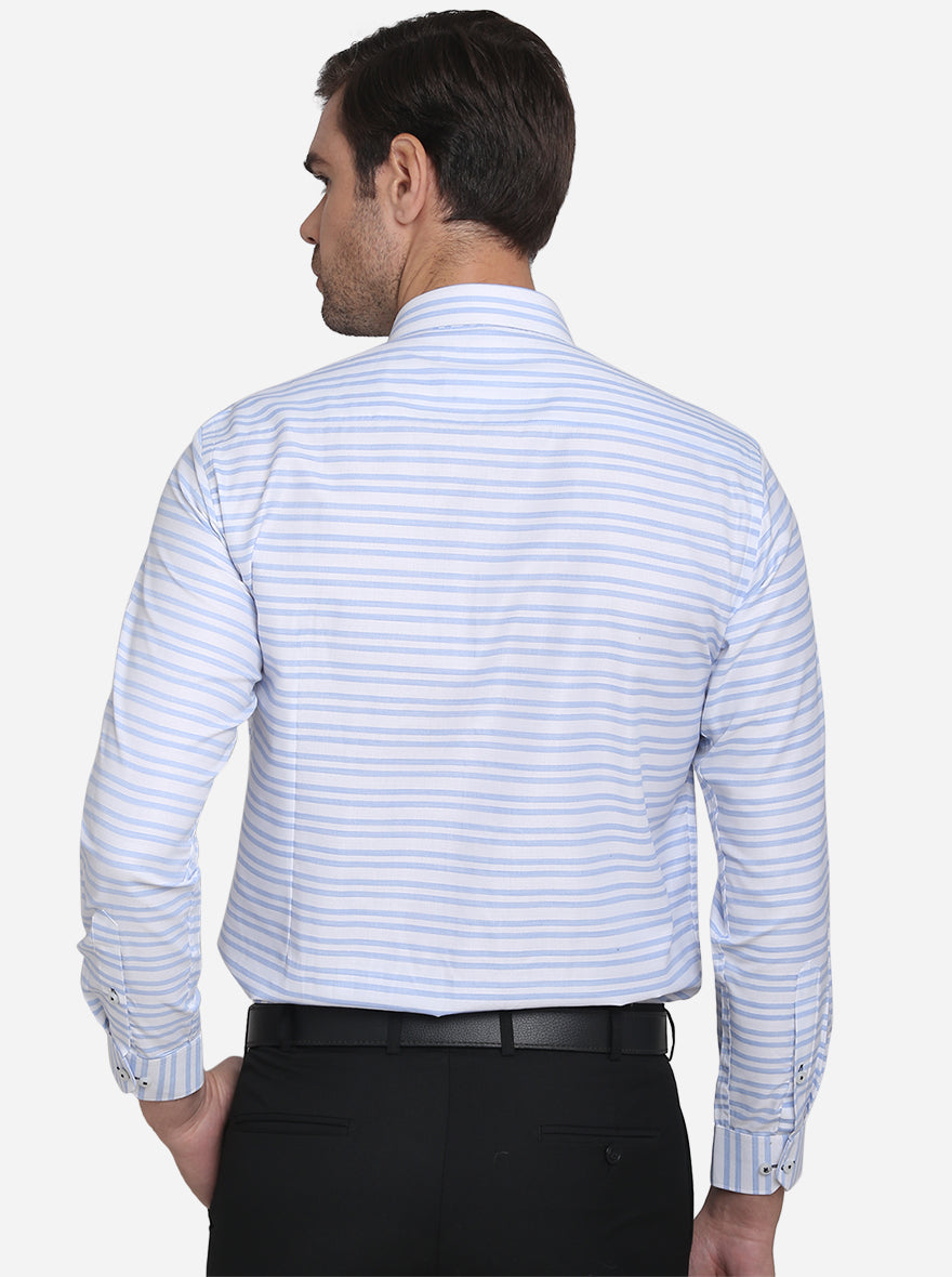 Light Blue Striped Slim Fit Formal Shirt  | Greenfibre