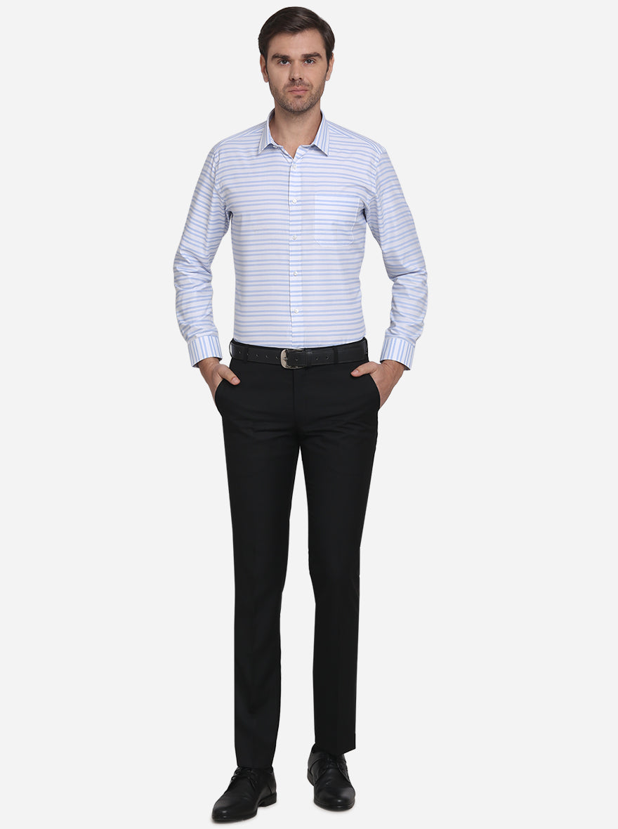 Light Blue Striped Slim Fit Formal Shirt  | Greenfibre