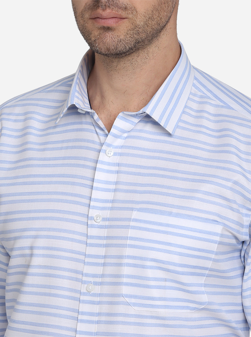 Light Blue Striped Slim Fit Formal Shirt  | Greenfibre