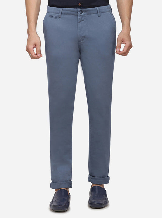 Teal Blue Solid Super Slim Fit Casual Trouser | Greenfibre