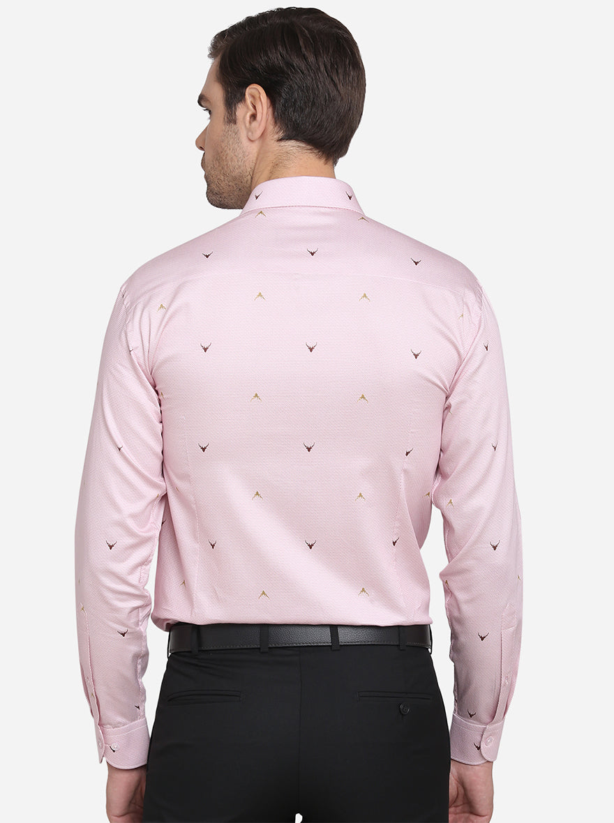 Pink Printed Slim Fit Formal Shirt  | Metal