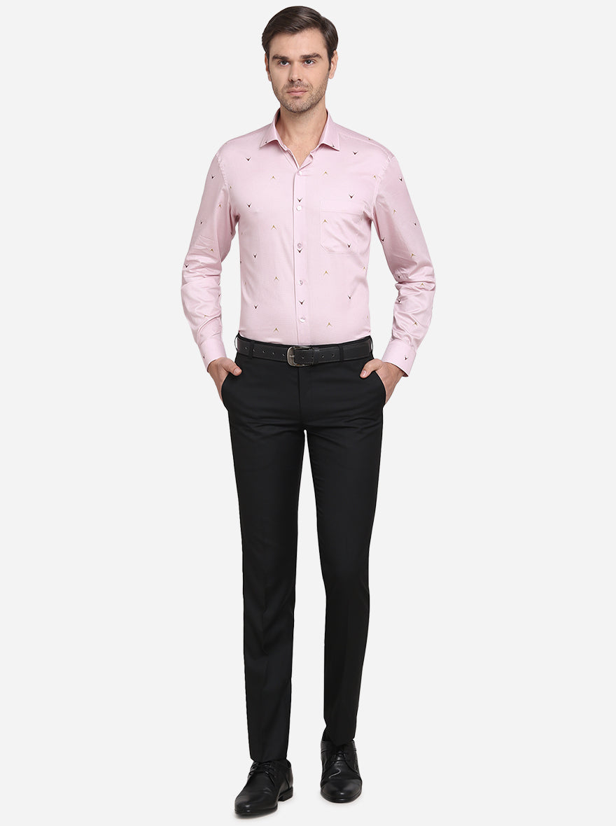 Pink Printed Slim Fit Formal Shirt  | Metal