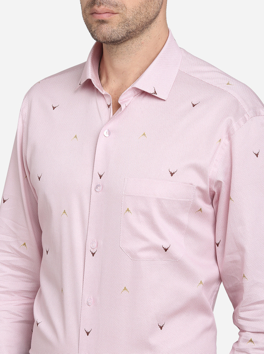 Pink Printed Slim Fit Formal Shirt  | Metal