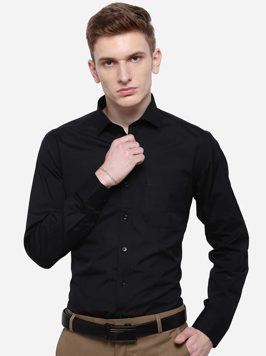 Black Solid Slim Fit Formal Shirt | Metal