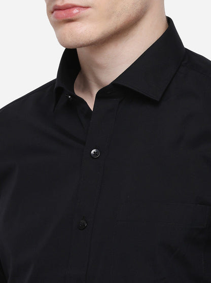 Black Solid Slim Fit Formal Shirt | Metal