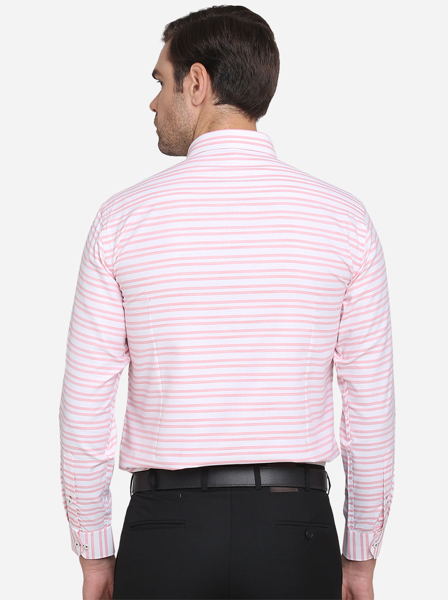 Pink & White Striped Slim Fit Formal Shirt  | Greenfibre