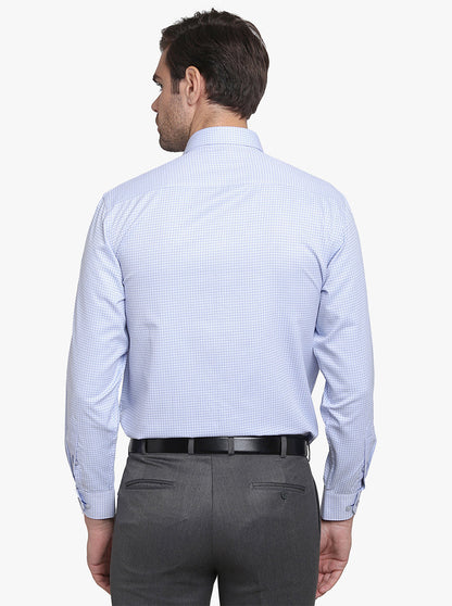 Light Blue Checked Regular Fit Formal Shirt  | Greenfibre