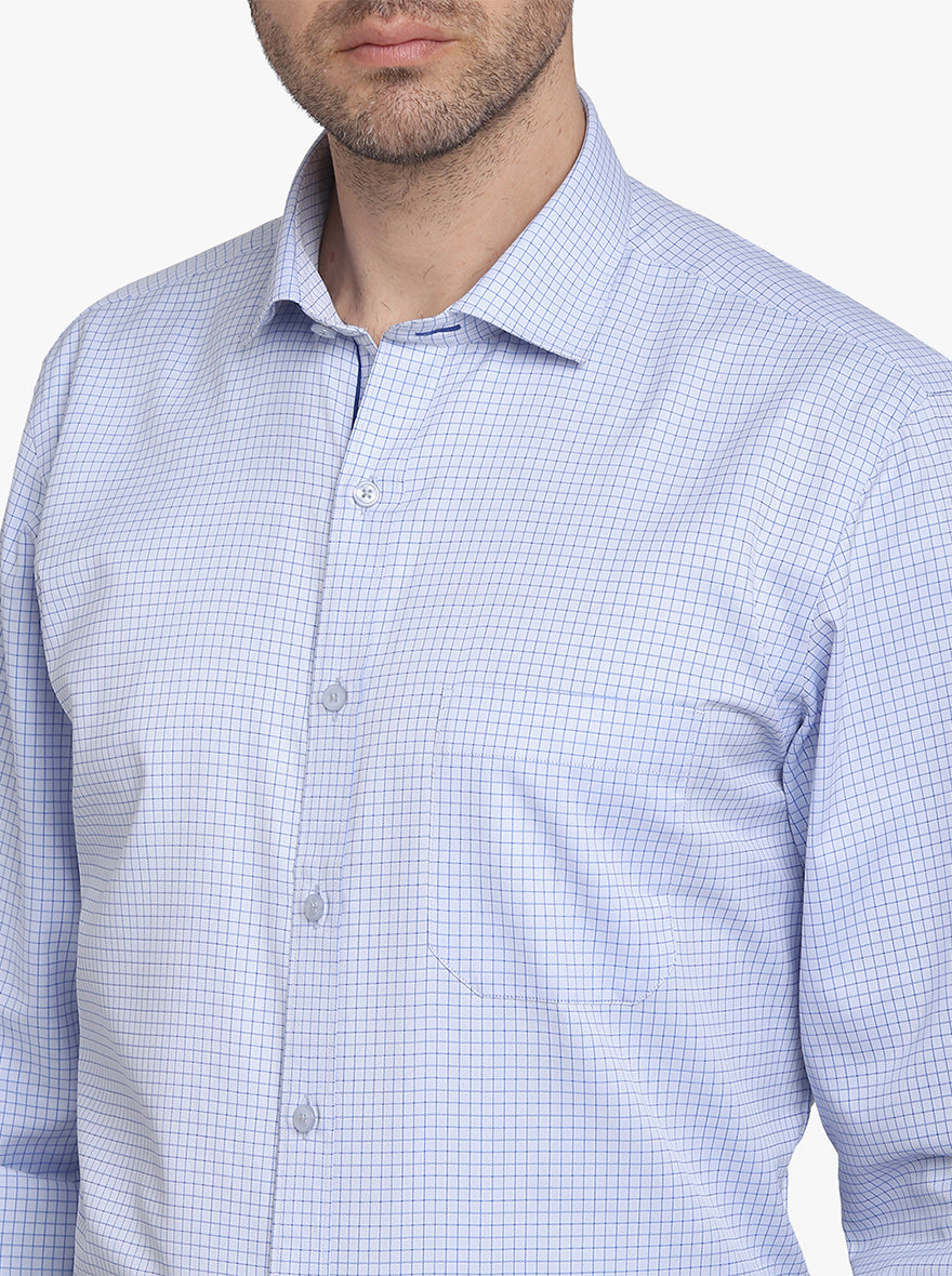 Light Blue Checked Regular Fit Formal Shirt  | Greenfibre