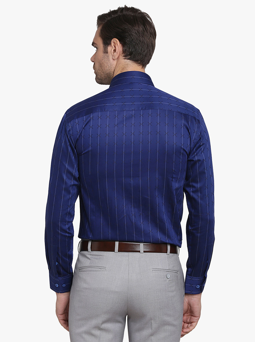 Navy Blue Striped Slim Fit Formal Shirt  | Metal