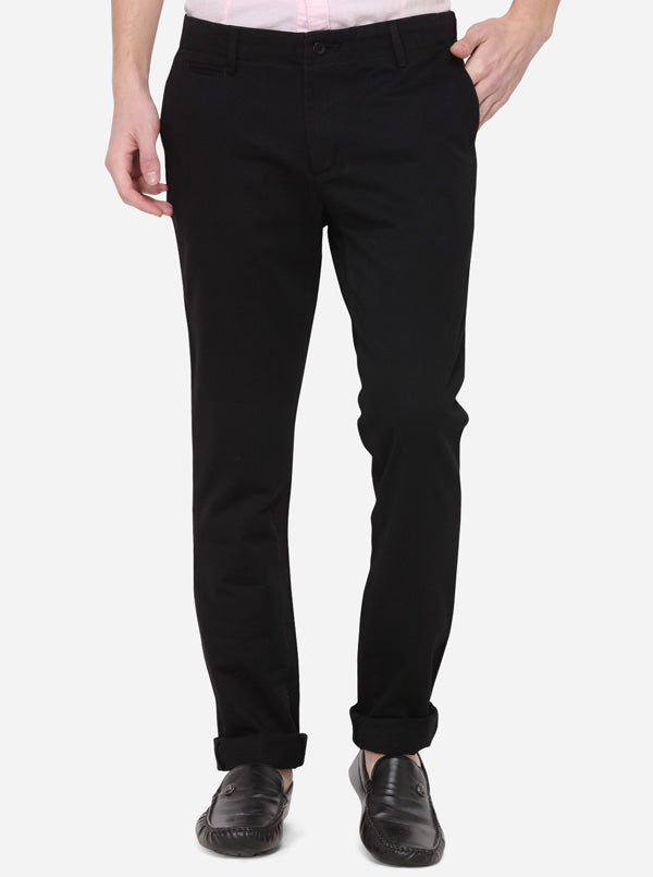 Black Solid Super Slim Fit Casual Trouser | Greenfibre