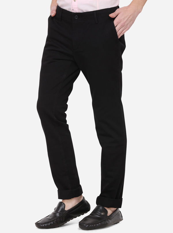 Black Solid Super Slim Fit Casual Trouser | Greenfibre