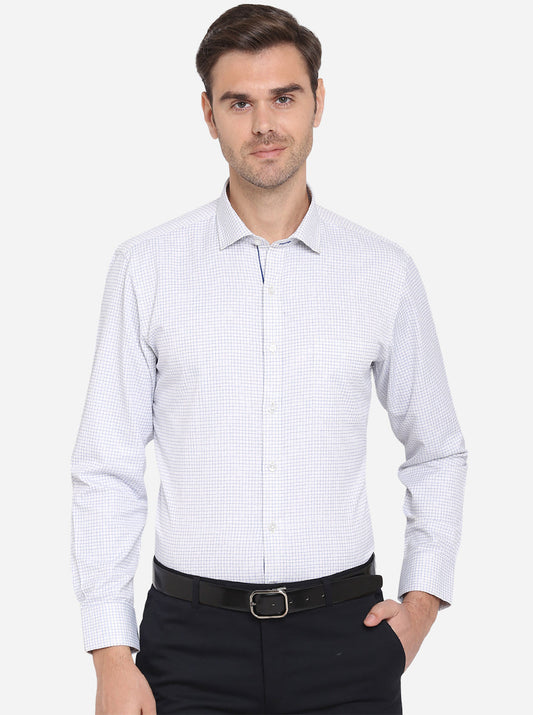 Off-White & Blue Checked Regular Fit Formal Shirt | Greenfibre