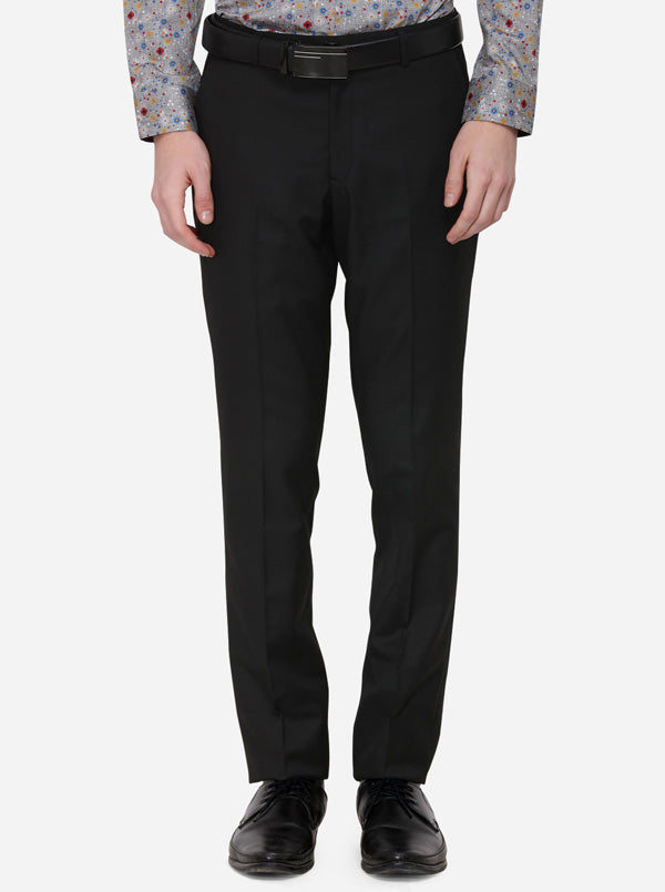 Black Solid Super Slim Fit Formal Trouser | JadeBlue