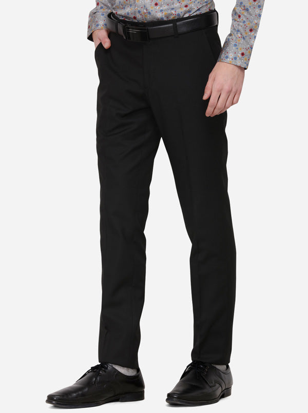 Black Solid Super Slim Fit Formal Trouser | JadeBlue