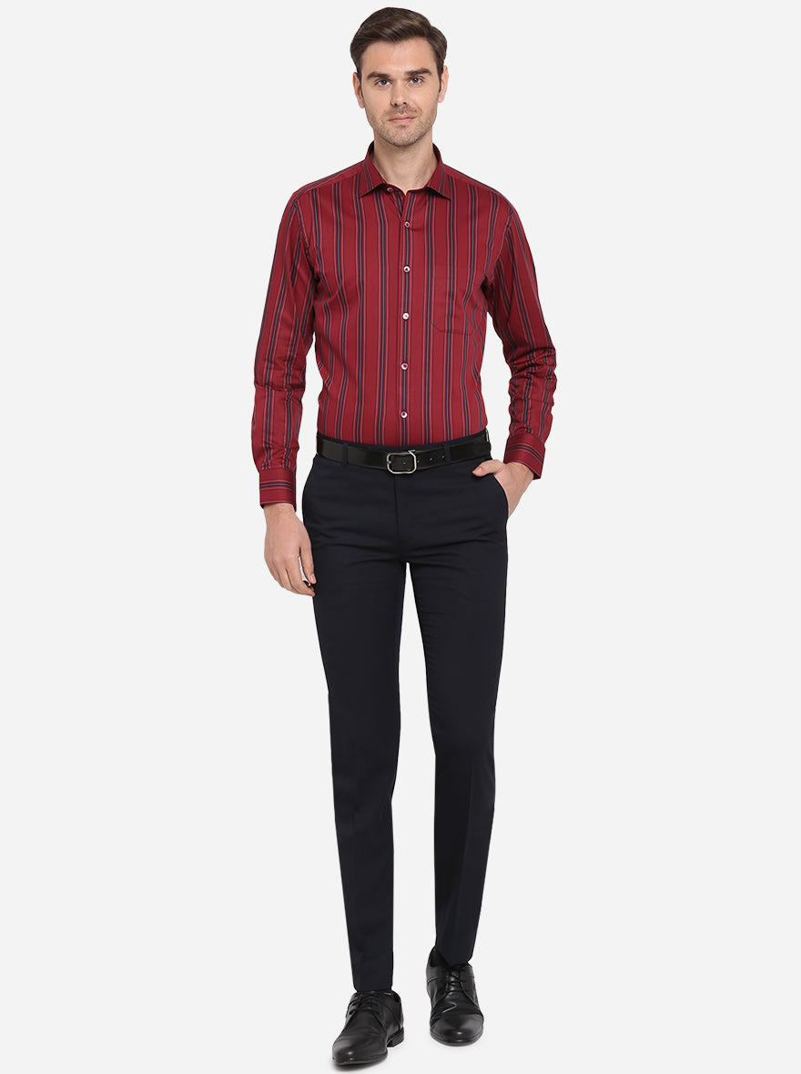 Maroon Striped Slim Fit Formal Shirt | Metal