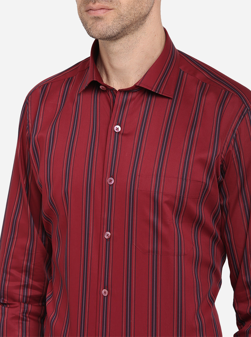 Maroon Striped Slim Fit Formal Shirt | Metal