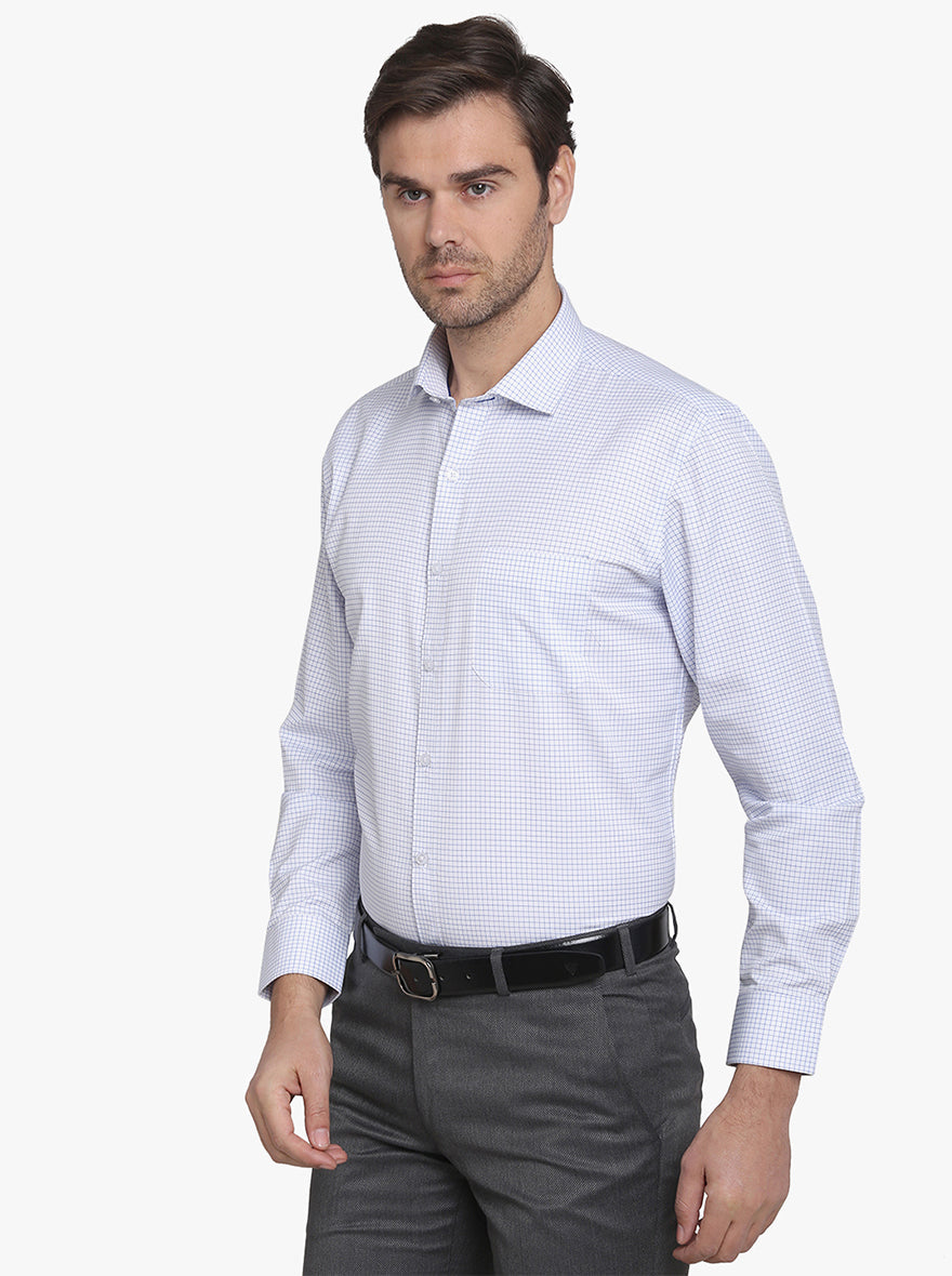 White & Blue Checked Regular Fit Formal Shirt  | Greenfibre