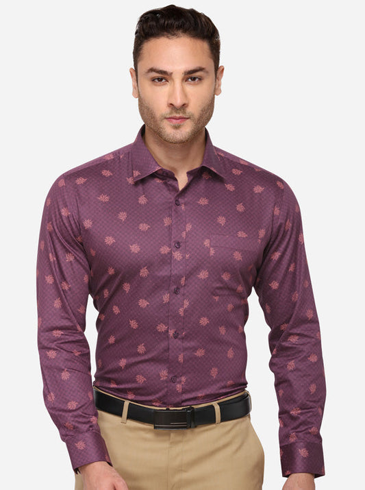 Purple Printed Regular Fit Formal Shirt | Greenfibre