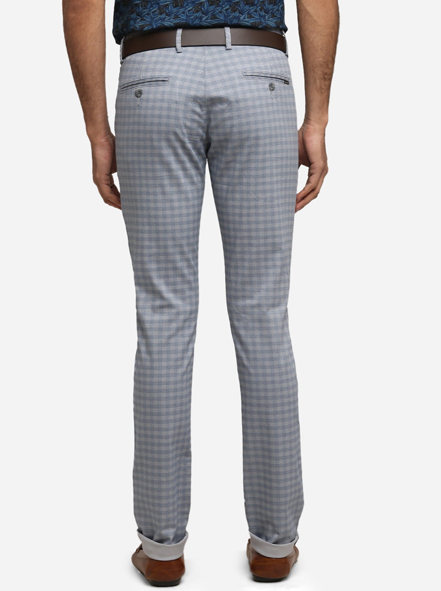 Sterling Blue Checked Super Slim Fit Casual Trouser | Greenfibre