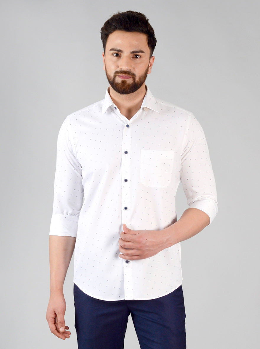 White Printed Slim Fit Formal Shirt | Greenfibre