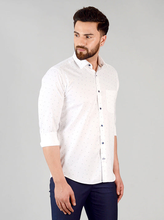 White Printed Slim Fit Formal Shirt | Greenfibre