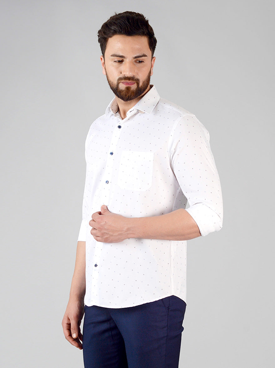 White Printed Slim Fit Formal Shirt | Greenfibre