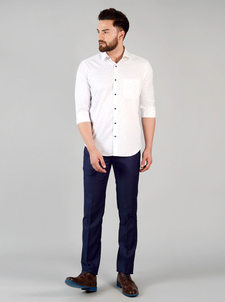 White Printed Slim Fit Formal Shirt | Greenfibre