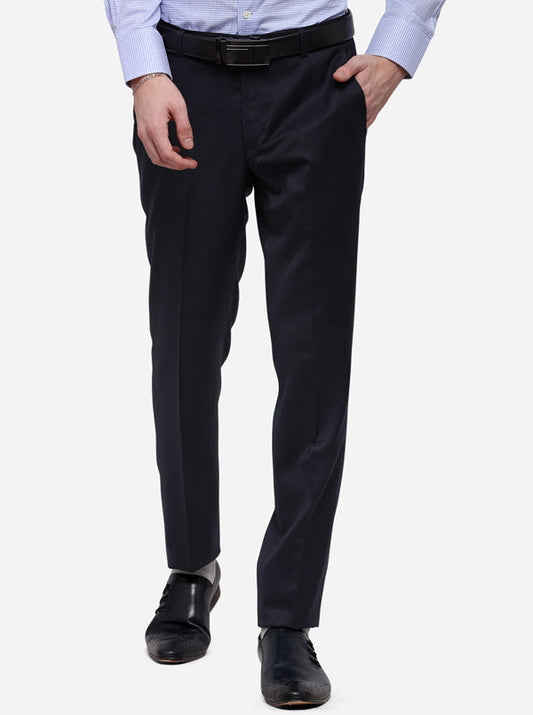 Dark Blue Solid Super Slim Fit Formal Trouser | JadeBlue