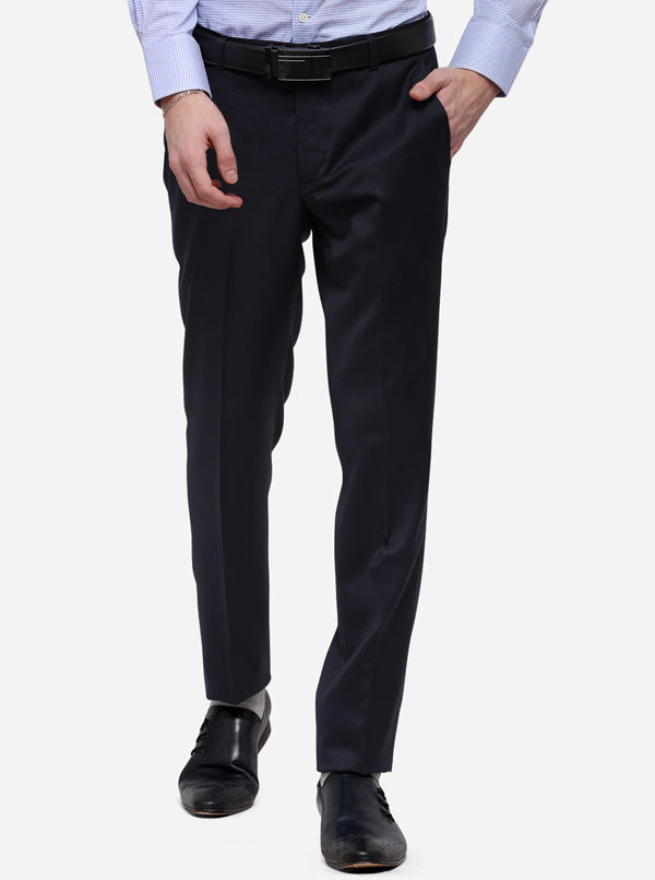 Dark Blue Solid Super Slim Fit Formal Trouser | JadeBlue