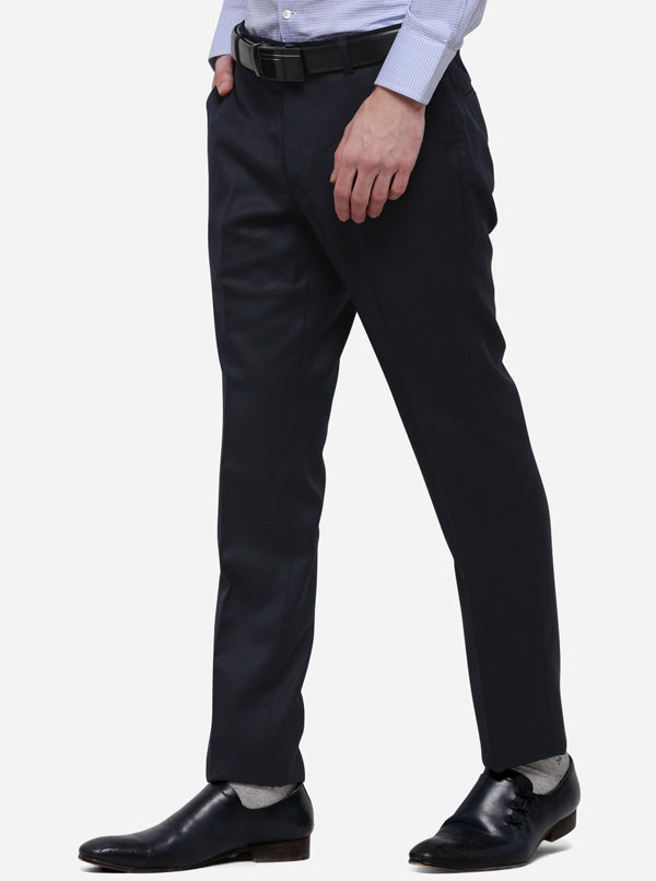 Dark Blue Solid Super Slim Fit Formal Trouser | JadeBlue