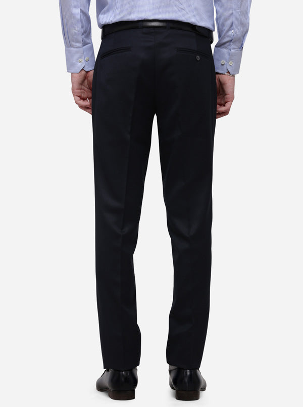Dark Blue Solid Super Slim Fit Formal Trouser | JadeBlue