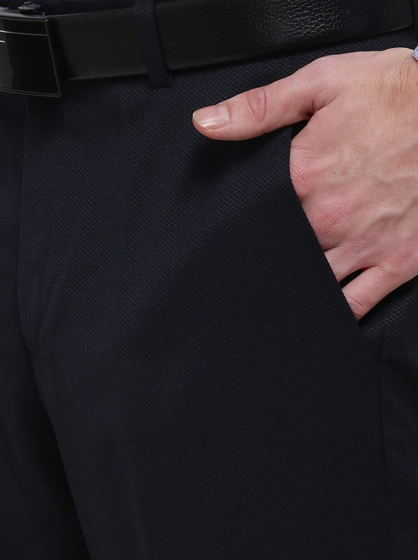 Dark Blue Solid Super Slim Fit Formal Trouser | JadeBlue