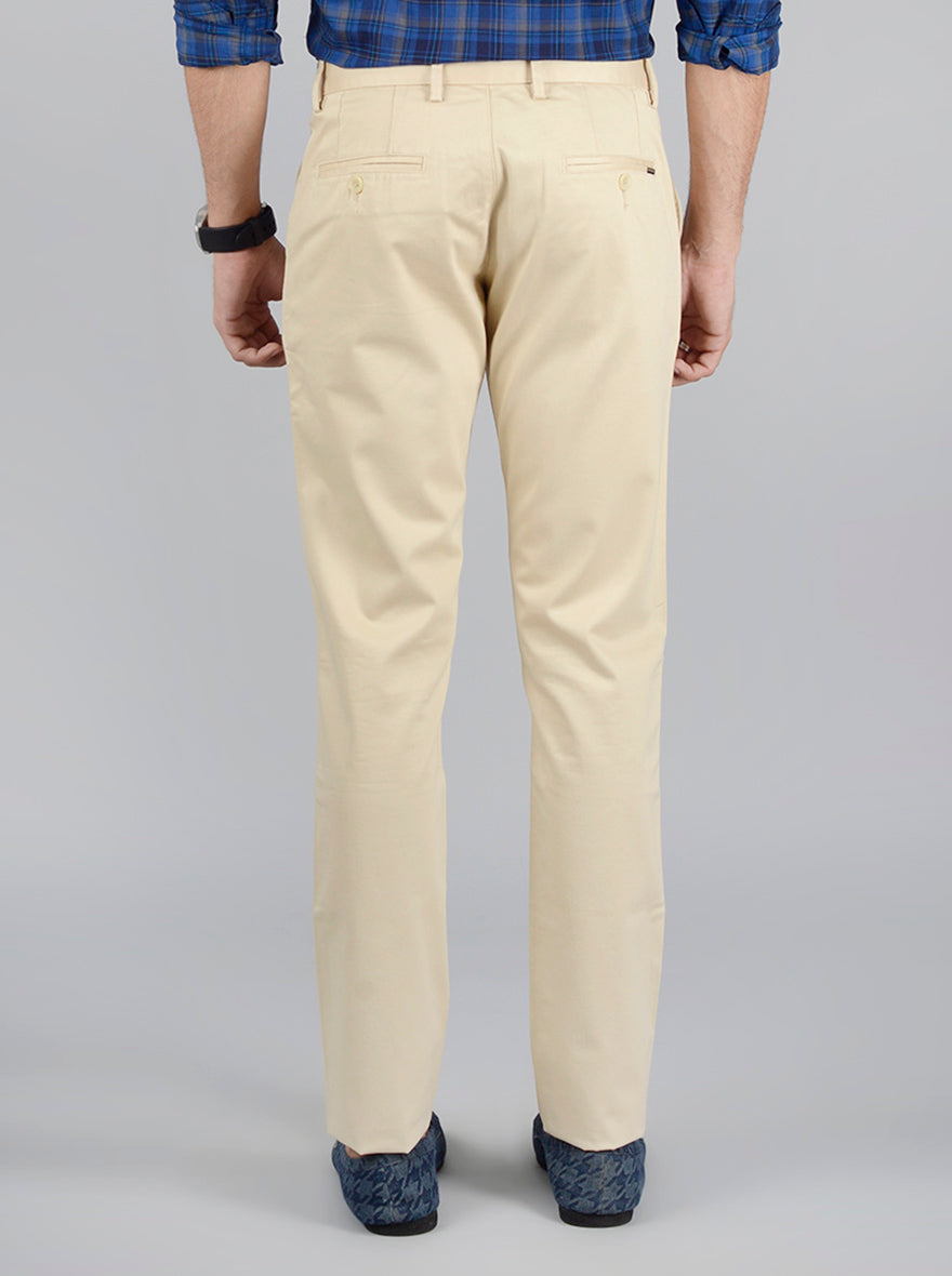 Beige Solid Super Slim Fit Casual Trouser | Greenfibre