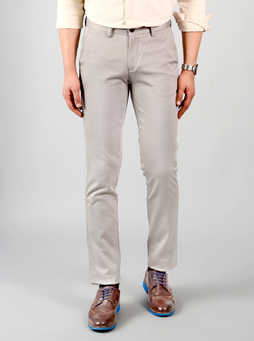 Grey Self Design Slim Fit Chinos | JB Sport