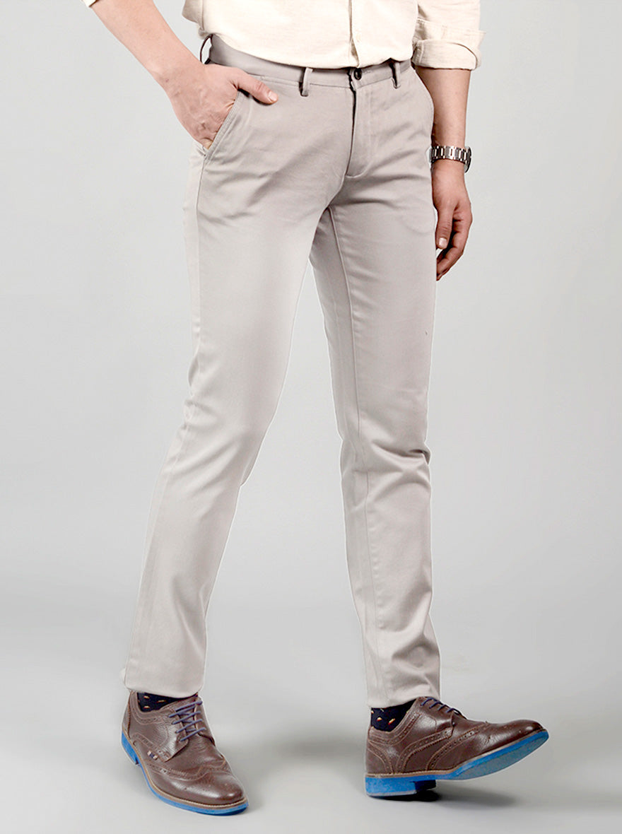 Grey Self Design Slim Fit Chinos | JB Sport