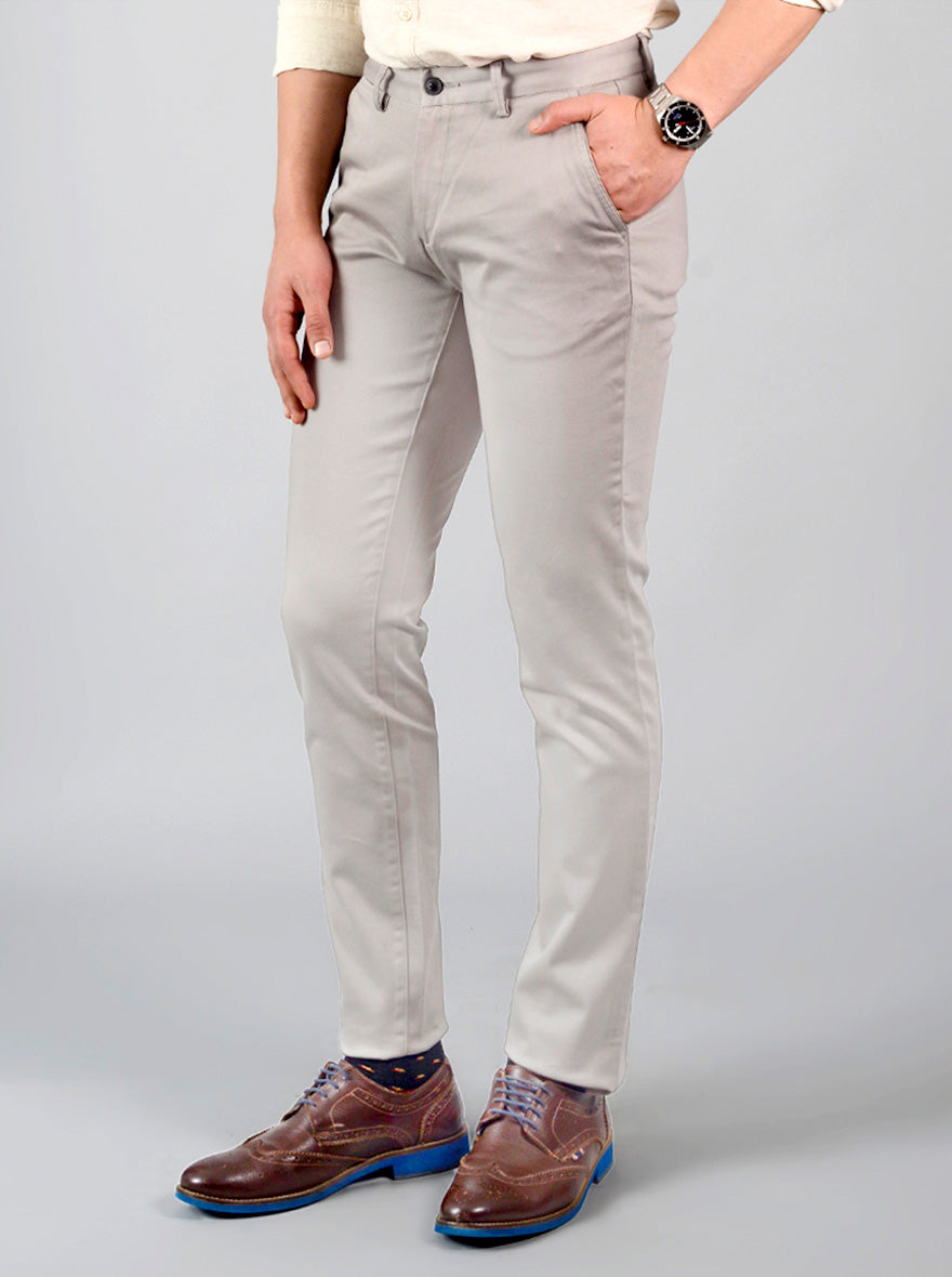 Grey Self Design Slim Fit Chinos | JB Sport