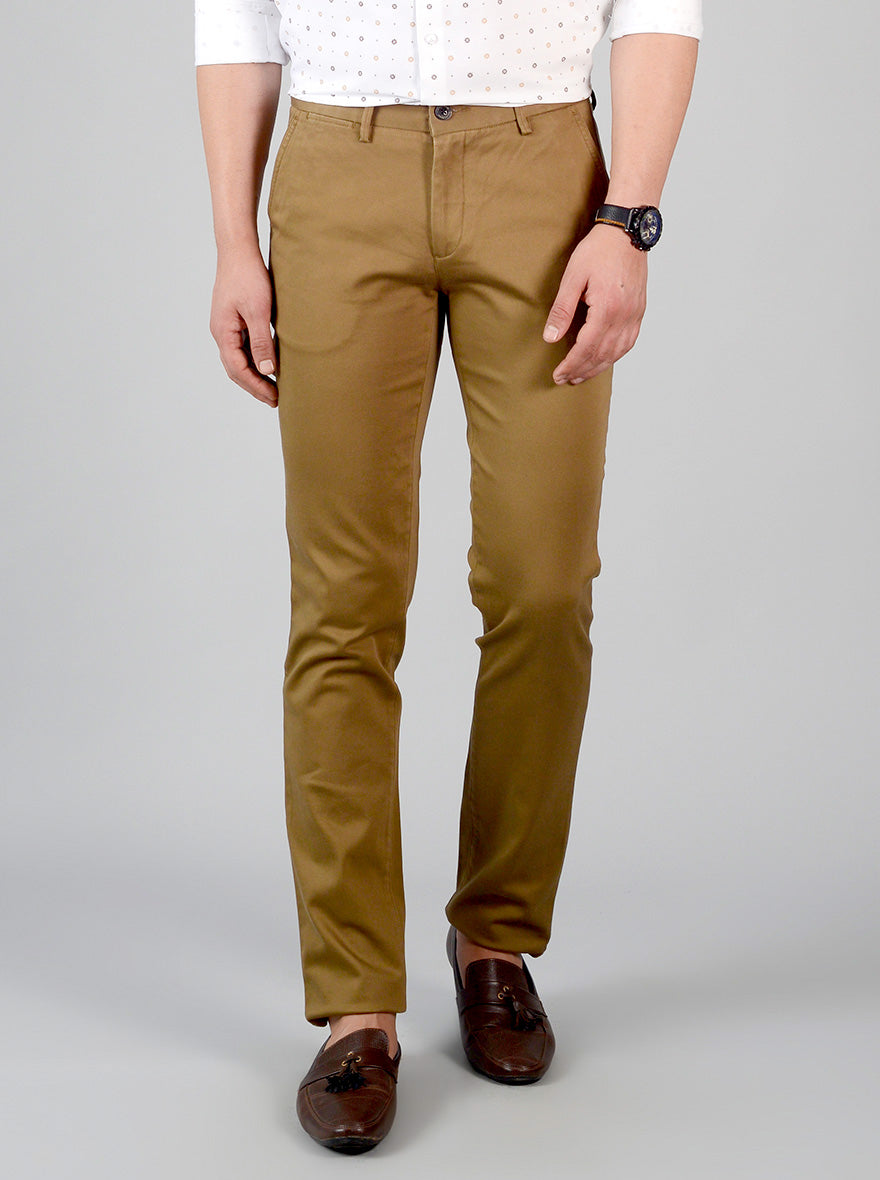 Khakhi Self Textured Slim Fit Chinos | JB Sport