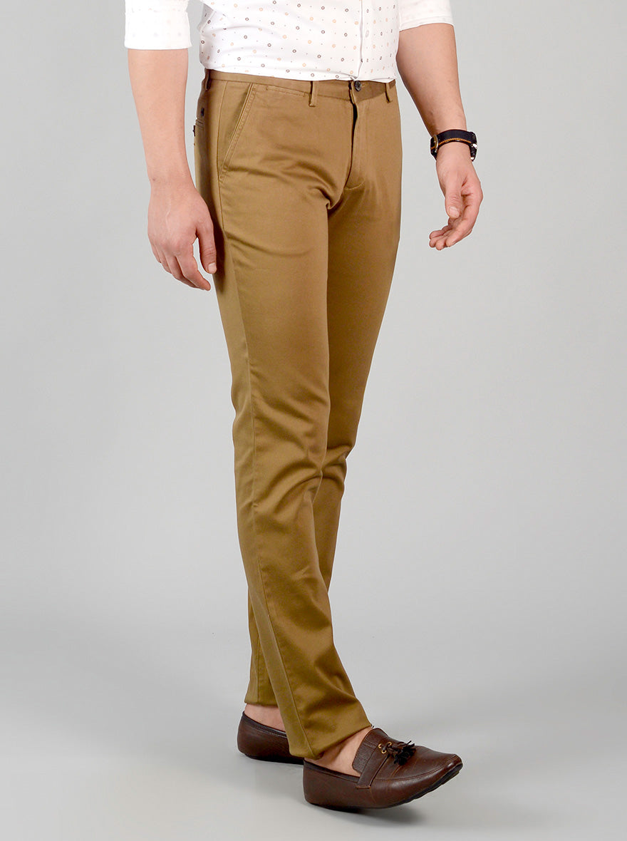 Khakhi Self Textured Slim Fit Chinos | JB Sport