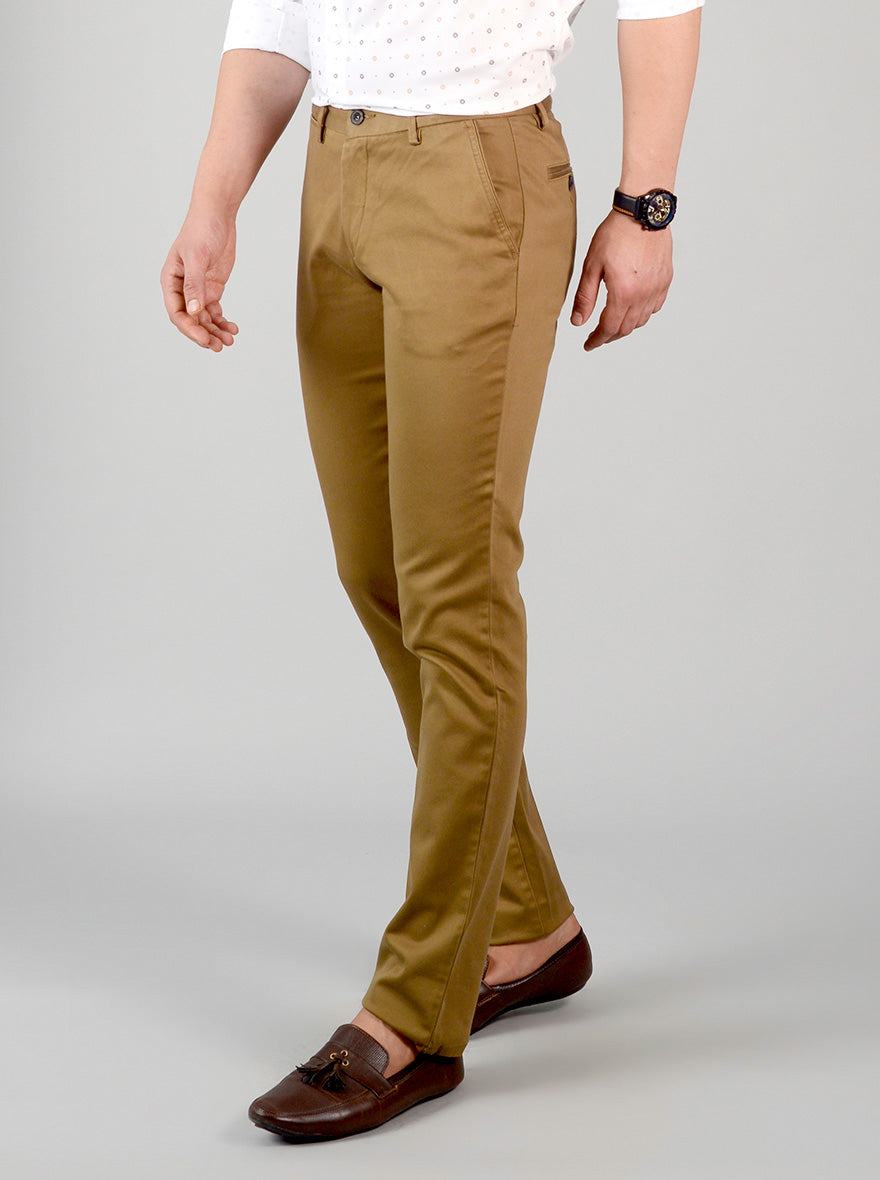 Khakhi Self Textured Slim Fit Chinos | JB Sport