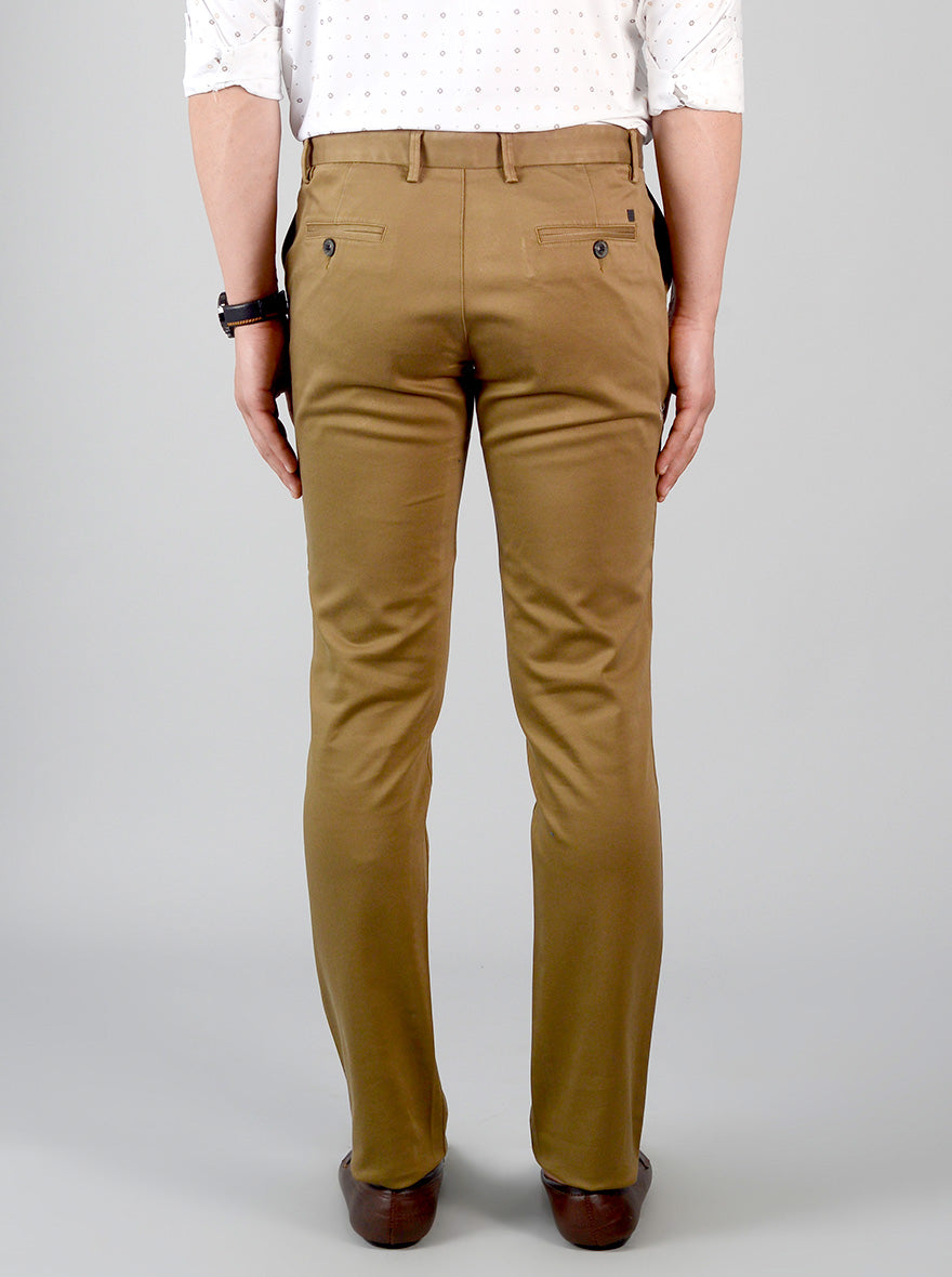 Khakhi Self Textured Slim Fit Chinos | JB Sport