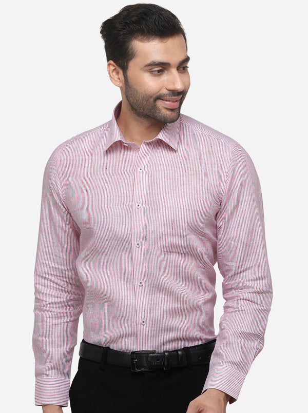 Pink Striped Regular Fit Formal Shirt | JadeBlue